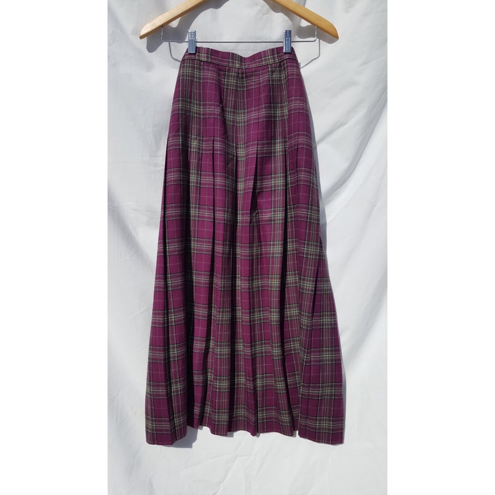 Vintage David Brooks Pleated Plaid Long Skirt